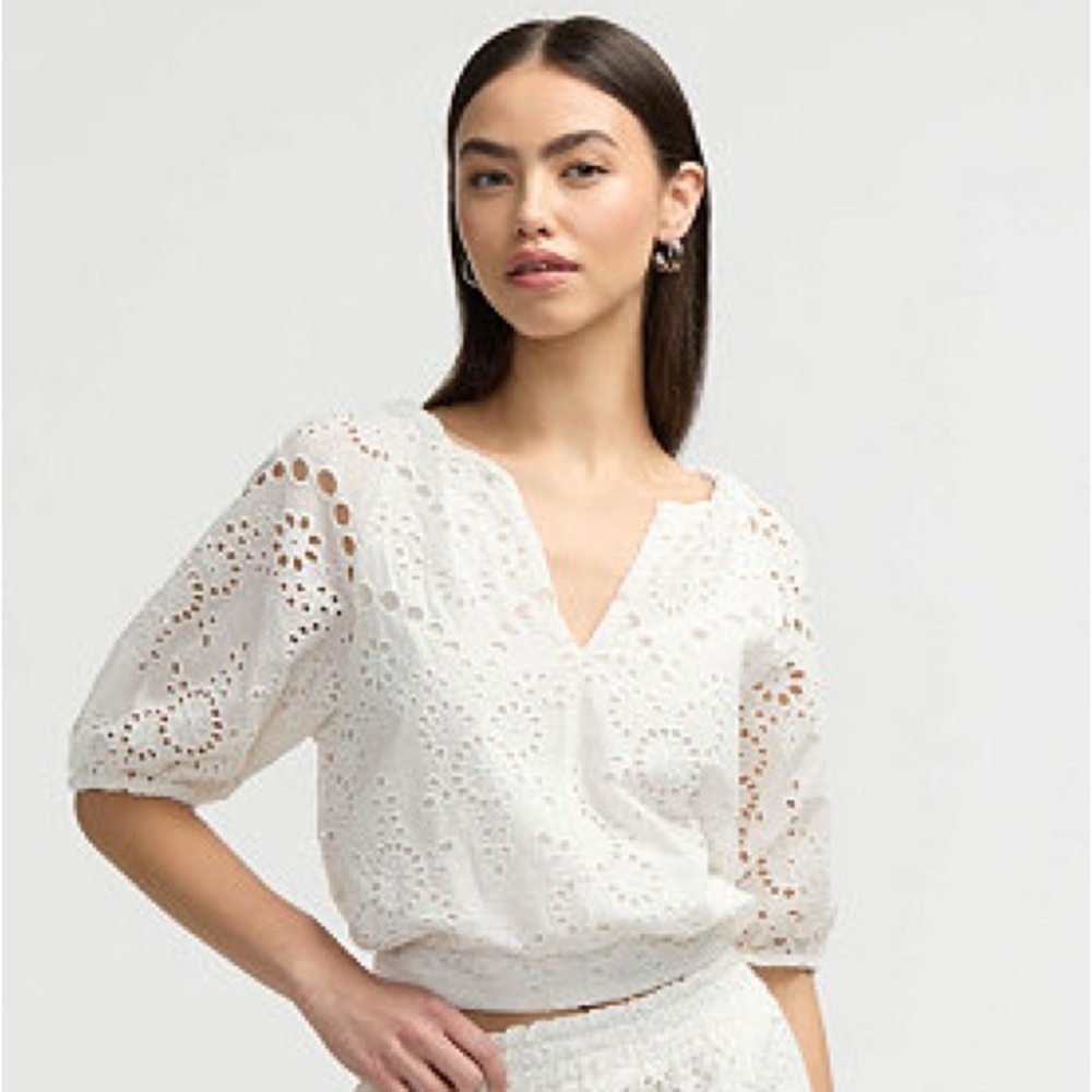 🆕 NVLT Women s Puff Sleeve Eyelet Top Size XL